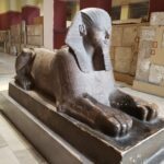 Egyptian sphinx on stone in museum